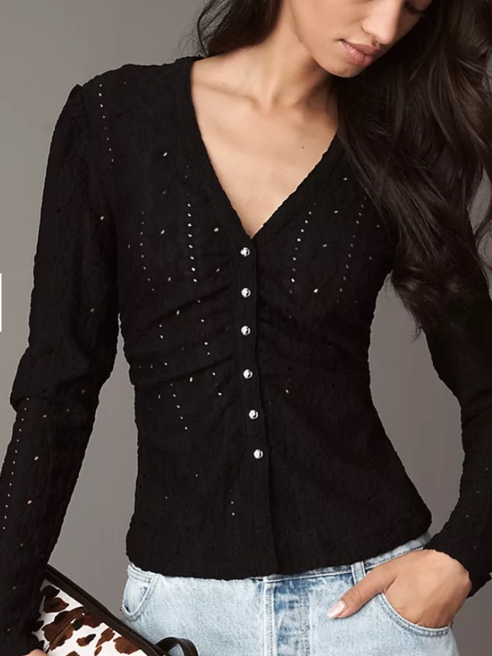 BRAND NEW Maeve Anthropologie Black Button Up Cardigan - Eyelet Size M